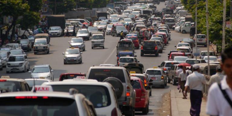 Different kinds of vehicles are seen gridlocked in the streets. In Asia and the Pacific, the rapid growth in the number of vehicles is the principal cause of traffic congestion although driver behavior and police enforcement are factors as well. Photo credit: Abir Abdullah/ADB.