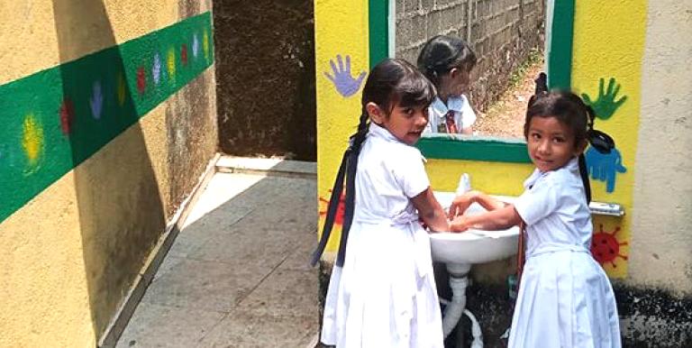 Environmental nudges can be a highly effective and low-cost tool for increasing handwashing with soap in schools. Photo credit: ADB.