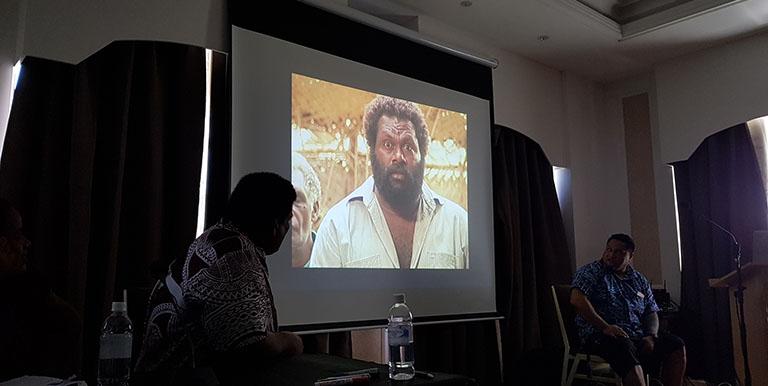 Wan SmolBag Theatre from Vanuatu produces drama television shows to address issues of social importance: here people watch a drama focusing on reproductive health issue. Photo credit: Emma Walters.