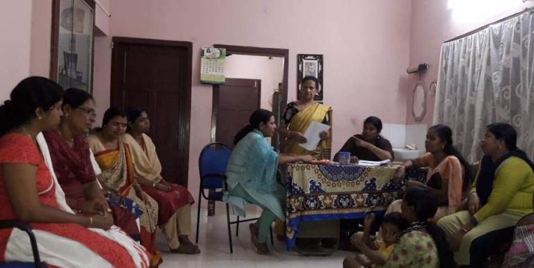 Neighborhood meetings of Kudumbashree members are conducted weekly to discuss progress and opportunities. Photo credit: Caroline C. Neriamparampil.