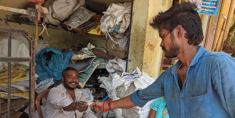 The small scrap shops strategically position themselves in every neighborhood of the city near waste generation sites. Photo credit: Kabadiwalla Connect.