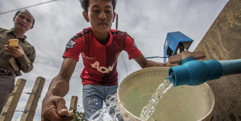 About 64% of households have access to safe drinking water within their premises, but fewer households in rural areas (58%) have this amenity. Photo credit: ADB.