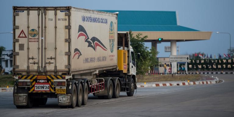  A cargo truck approaching a border customs control in Thailand. Photo credit: ADB.