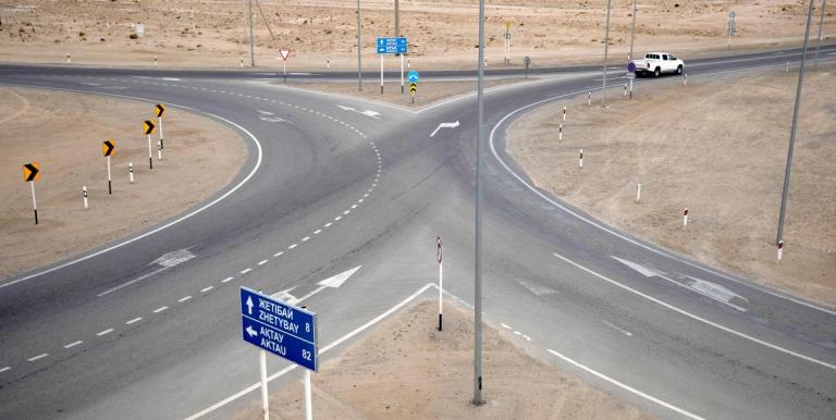 Highway junction in Kazakhstan illustrating regional transport corridors that support trade and economic connectivity across the CAREC region. Photo credit: ADB. 